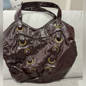 Brown Shoulder Bag with Gold Accents